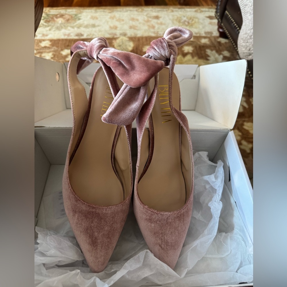 ANTHRO BHLDN Billy Ella Blush Velvet Slingback Audrey Heel, size 9.5